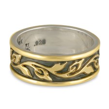 Narrow Bordered Flores Wedding Ring in Two Tone
