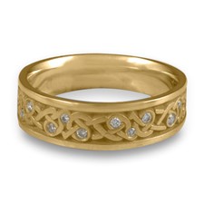 Narrow Celtic Hearts Wedding Ring with Gems  in 14K Yellow Gold