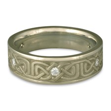Narrow Labyrinth Wedding Ring with Gems in 14K White Gold