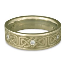 Narrow Labyrinth Wedding Ring with Gems in 18K White Gold