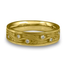Narrow Starry Night Wedding Ring with Gems  in 18K Yellow Gold