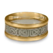 Narrow Two Tone Labyrinth Wedding Ring in 14K Yellow Gold Borders w 14K White Gold Center