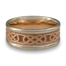 Narrow Two Tone Love Knot Wedding Ring in 14K White & Rose Gold Center