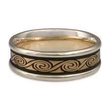 Narrow Two Tone Rolling Moon Wedding Ring in 14K White Gold Borders w 14K Yellow Gold Center