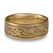 Wide Papyrus Wedding Ring with Gems in 14K Yellow Gold