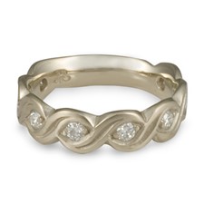 Wide Tides Wedding Ring with Gems  in 14K White Gold