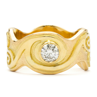 Wide Triscali Ring with Diamonds in 18K Yellow Gold