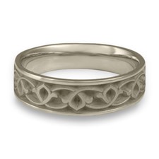Wide Water Lillies Wedding Ring in 14K White Gold