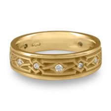 Wide Weaving Stars Wedding Ring with Gems  in 14K Yellow Gold
