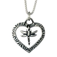  Taliesan Heart Dragonfly Pendant in Sterling Silver