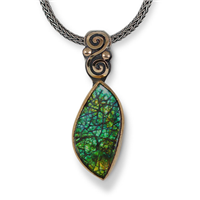 Ammolite Infinity Pendant in 14K Yellow Gold Design w Sterling Silver Base