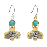 Bee Earrings with Ethiopian Opal in Two Tone