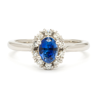 Blue Sapphire and Diamond Gold Engagement Ring in 14K White Gold