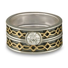 Bordered Felicity Bridal Ring Set in Sterling Silver Borders & Base w 18K Yellow Gold Center