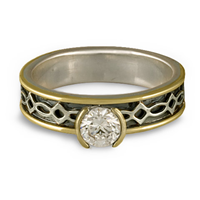 Bordered Felicity Engagement Ring in Sterling Silver Center & Base w 18K Yellow Gold Borders