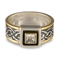 Bordered Laura Engagement Ring with Box Mount in Sterling Silver Center & Base w 14K Yellow Gold Borders