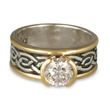 Bordered Laura Engagement Ring in Sterling Silver Center & Base w 14K Yellow Gold Borders
