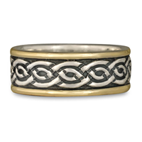 Bordered Laura Wedding Ring in Sterling Silver Center & Base w 14K Yellow Gold Borders