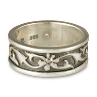 Bordered Persephone Wedding Ring with Gems in Sterling Silver