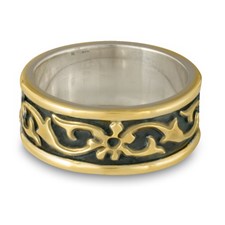 Bordered Persephone Wedding Ring in 18K Yellow Gold Borders & Center w Sterling Silver Base 