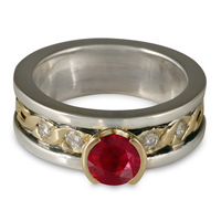 Bordered Rope Engagement Ring with Gems in Ruby