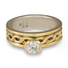 Bordered Rope Engagement Ring in 18K Yellow Gold Borders & Center w Sterling Silver Base 