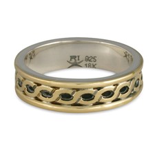 Bordered Rope Wedding Ring in 18K Yellow Gold Borders & Center w Sterling Silver Base 