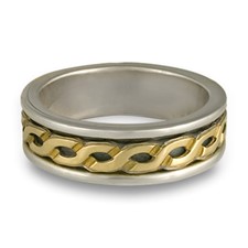 Bordered Rope Wedding Ring in 14K Yellow Gold Design w Sterling Silver Base