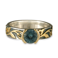 Borderless Flores Aqua Ring in Sterling Borders & Base w 14K Yellow Gold Center