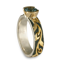 Borderless Flores Aqua Ring in Sterling Borders & Base w 14K Yellow Gold Center