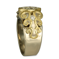 Cascade Ring with Diamond in 14K White Gold Base w 18K Yellow Gold Center