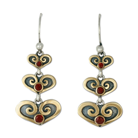 Cascading Heart Earrings in 14K Yellow Gold Design w Sterling Silver Base