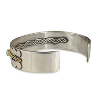 Celtic Wave Bracelet Cuff with Gem in 18K Yellow Gold Design w Sterling Silver Base