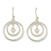 Circle Sterling Silver Earrings with Pearls in Sterling Silver