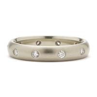 Classic Domed Comfort Fit Wedding Ring 4mm with Gems in 18K White Gold