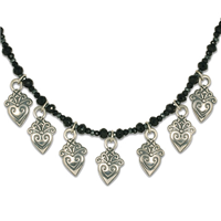 Corazonita Necklace with Gem Beads in Onyx