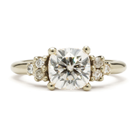 Cushion Cluster Engagement Ring in 18K White Gold