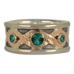 Donegal Wedding Ring with Emeralds in 14K White Gold Base w 14K Rose Gold Center