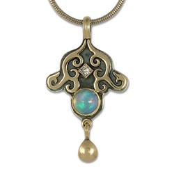 Evelyn Pendant in 14K Yellow Gold Design w Sterling Silver Base