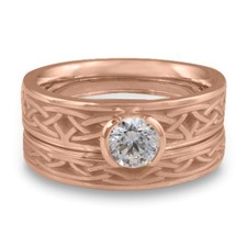 Extra Narrow Celtic Arches Bridal Ring Set in 14K Rose Gold