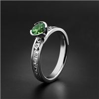 Extra Narrow Continuous Garden Gate Engagement Ring with Gems in Emerald