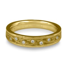 Extra Narrow Continuous Garden Gate Wedding Ring with Gems in 18K Yellow Gold
