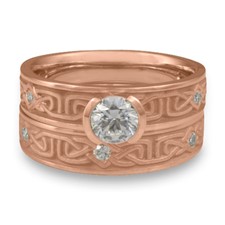 Extra Narrow Labyrinth Bridal Ring Set with Gems in 14K Rose Gold