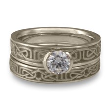 Extra Narrow Labyrinth Bridal Ring Set in 14K White Gold