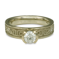 Extra Narrow Labyrinth Engagement Ring with Gems in 18K White Gold