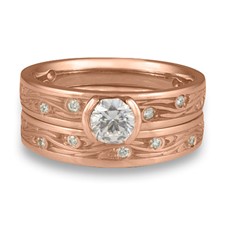 Extra Narrow Starry Night Bridal Ring Set with Gems  in 14K Rose Gold