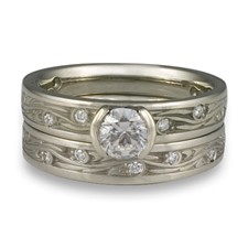 Extra Narrow Starry Night Bridal Ring Set with Gems  in Diamond