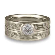 Extra Narrow Starry Night Bridal Ring Set with Gems  in Platinum