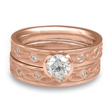 Extra Narrow Water Lilies Bridal Ring Set with Gems in 14K Rose Gold