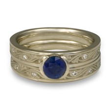 Extra Narrow Wind and Waves Bridal Ring Set with Gems in Sri Lankan Sapphire